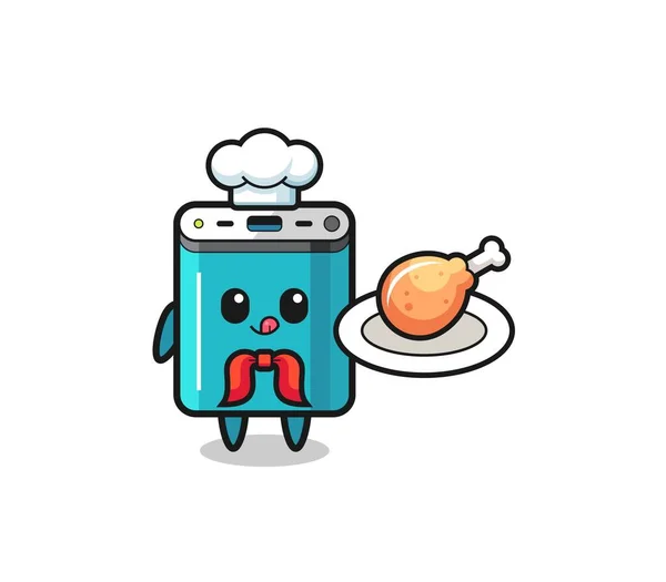 Power Bank Fried Chicken Chef Cartoon Character Cute Design — Stockvektor