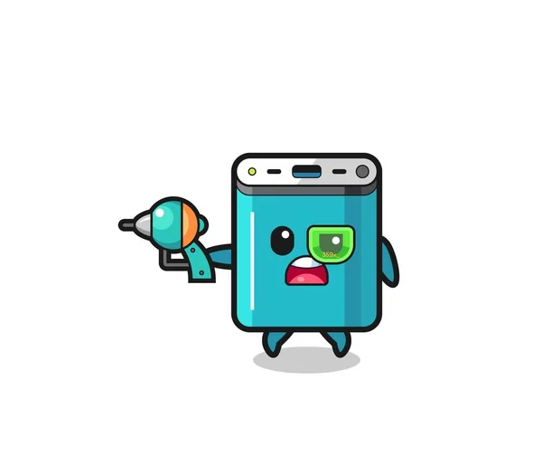 Cute Power Bank Holding Future Gun Cute Design — Wektor stockowy