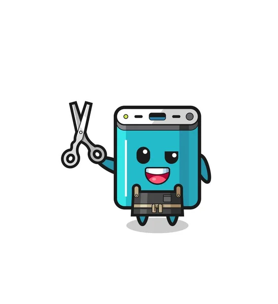 Power Bank Character Barbershop Mascot Cute Design — Stock vektor