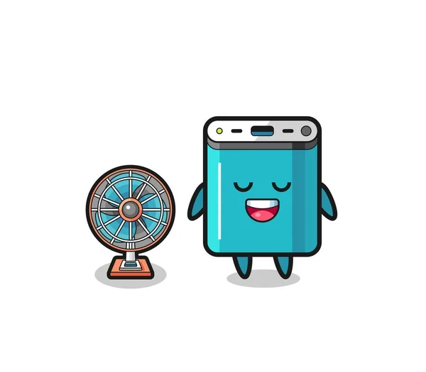 Cute Power Bank Standing Front Fan Cute Design — Stockvektor