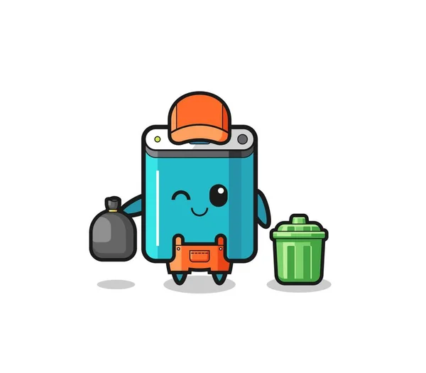 Mascot Cute Power Bank Garbage Collector Cute Design — ストックベクタ