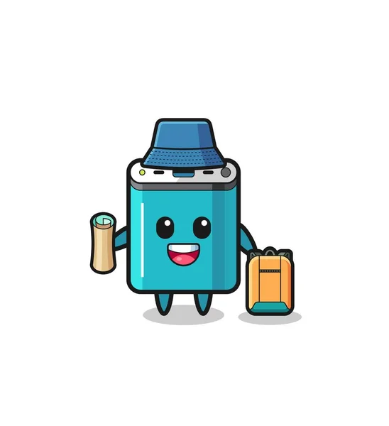 Power Bank Mascot Character Hiker Cute Design — стоковый вектор