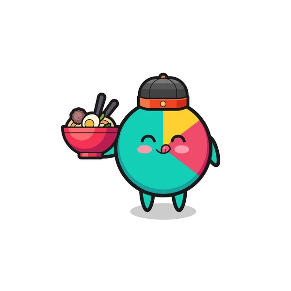 Chart Chinese Chef Mascot Holding Noodle Bowl Cute Design — Stok Vektör