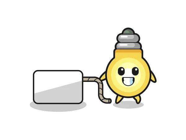 Light Bulb Cartoon Pulling Banner Cute Design — Vetor de Stock