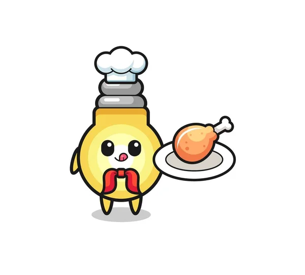 Light Bulb Fried Chicken Chef Cartoon Character Cute Design — 스톡 벡터