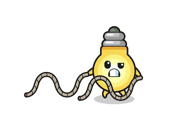 Illustration Light Bulb Doing Battle Rope Workout Cute Design — Stockový vektor
