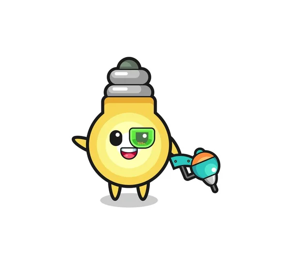 Light Bulb Cartoon Future Warrior Mascot Cute Design — Stok Vektör