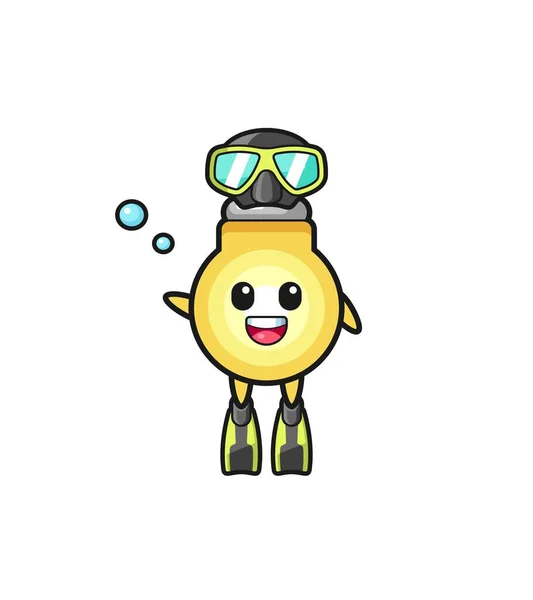 Light Bulb Diver Cartoon Character Cute Design — Stock Vector