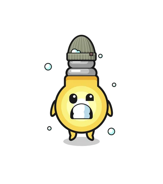 Cute Cartoon Light Bulb Shivering Expression Cute Design — Stock Vector