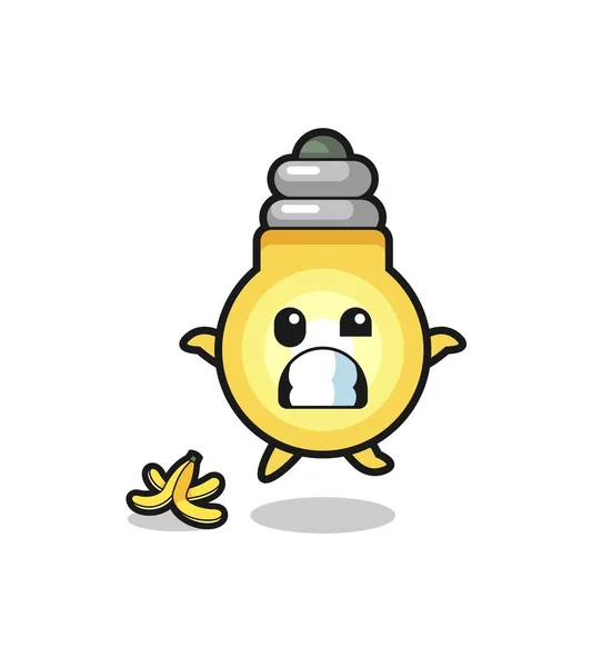 Light Bulb Cartoon Slip Banana Peel Cute Design — Stock vektor