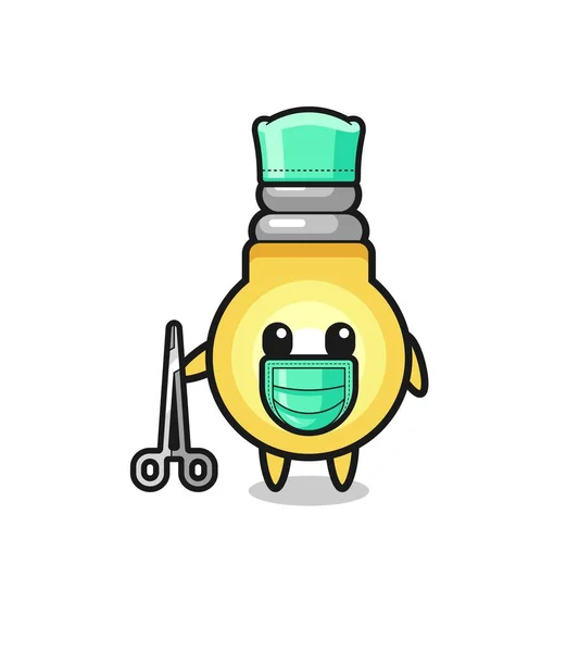Surgeon Light Bulb Mascot Character Cute Design — стоковый вектор