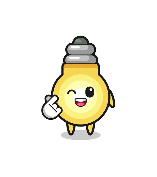 Light Bulb Character Doing Korean Finger Heart Cute Design — стоковый вектор