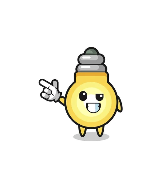 Light Bulb Mascot Pointing Top Left Cute Design — стоковый вектор