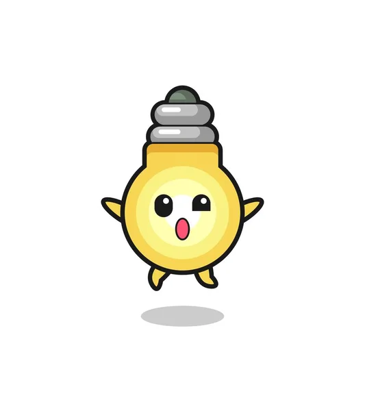 Light Bulb Character Jumping Gesture Cute Design — Vetor de Stock