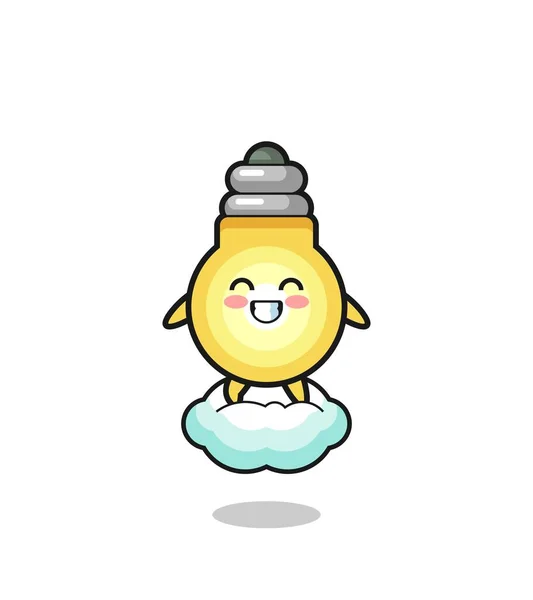 Cute Light Bulb Illustration Riding Floating Cloud Cute Design — ストックベクタ