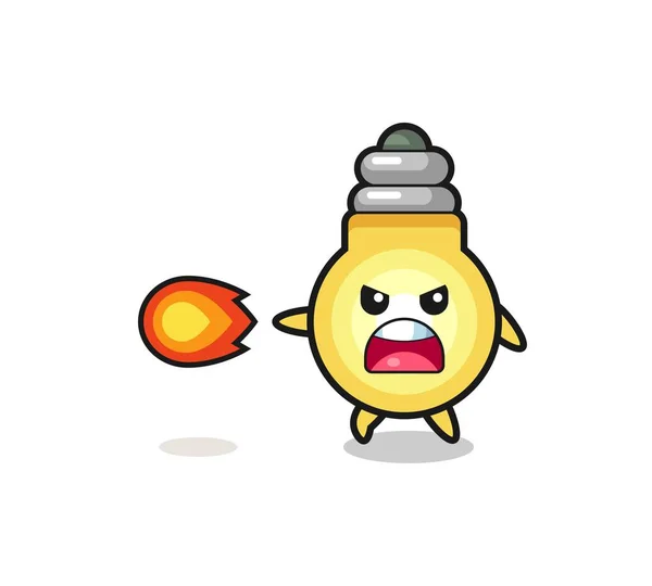 Cute Light Bulb Mascot Shooting Fire Power Cute Design — Stock vektor