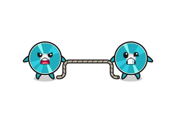 Cute Optical Disc Character Playing Tug War Game Cute Design — Archivo Imágenes Vectoriales