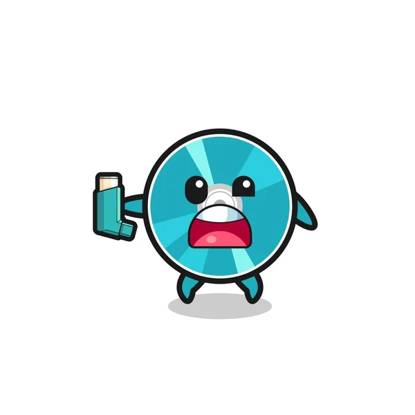 Optical Disc Mascot Having Asthma While Holding Inhaler Cute Design — Image vectorielle