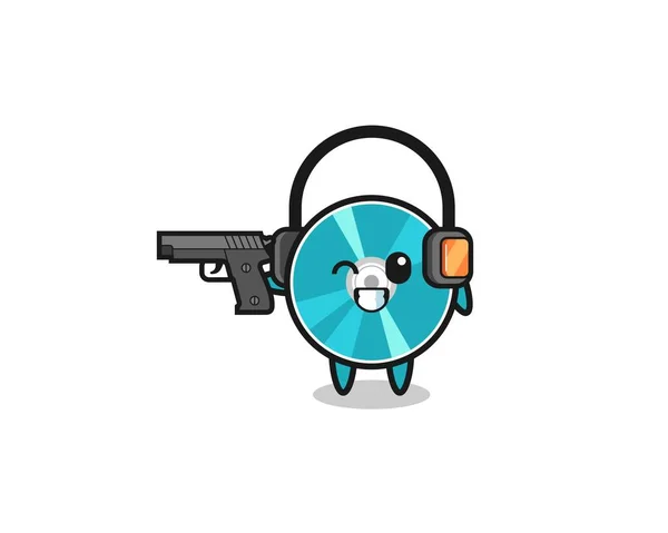 Illustration Optical Disc Cartoon Doing Shooting Range Cute Design — Stockvektor