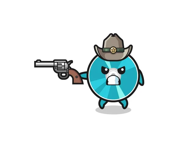 Optical Disc Cowboy Shooting Gun Cute Design — Stock Vector