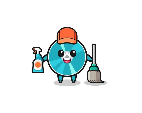 Cute Optical Disc Character Cleaning Services Mascot Cute Design — Archivo Imágenes Vectoriales