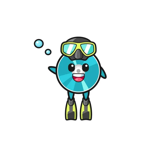 Optical Disc Diver Cartoon Character Cute Design — Stockvektor