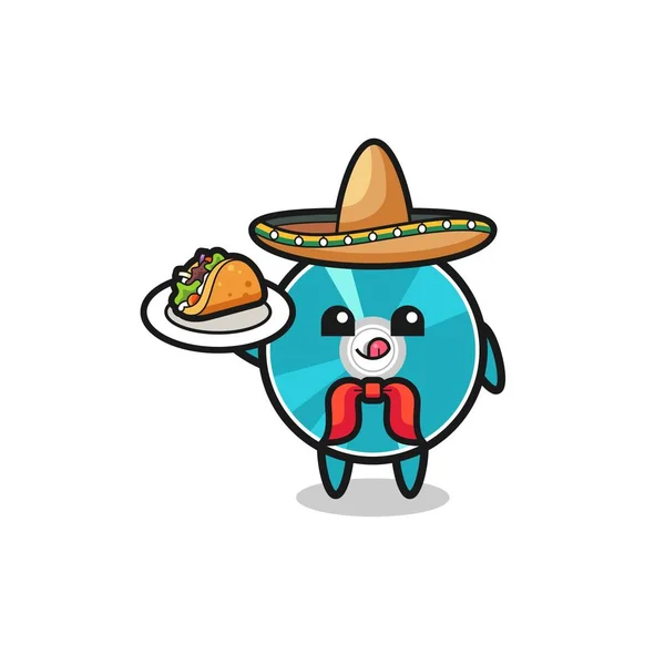 Optical Disc Mexican Chef Mascot Holding Taco Cute Design — ストックベクタ