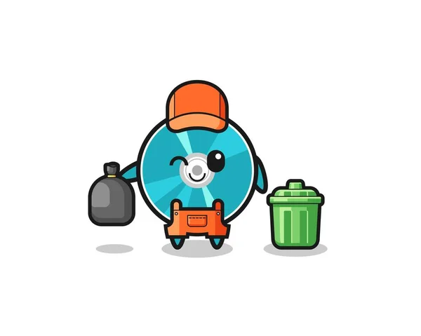 Mascot Cute Optical Disc Garbage Collector Cute Design — стоковый вектор