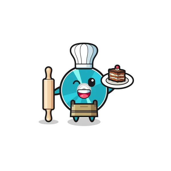 Optical Disc Pastry Chef Mascot Hold Rolling Pin Cute Design — Stockvektor