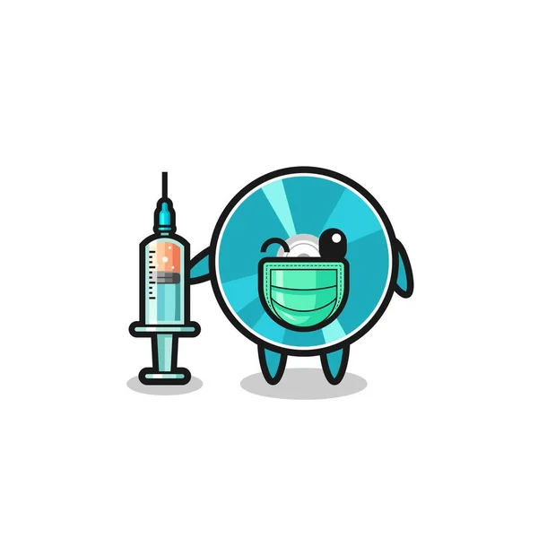 Optical Disc Mascot Vaccinator Cute Design — Stockvektor