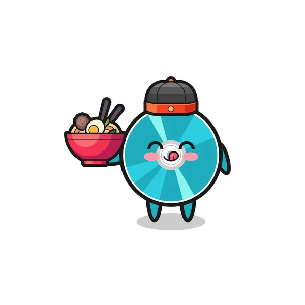 Optical Disc Chinese Chef Mascot Holding Noodle Bowl Cute Design — Archivo Imágenes Vectoriales