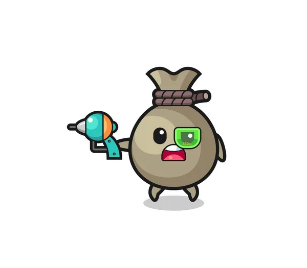 Cute Money Sack Holding Future Gun Cute Design — Wektor stockowy