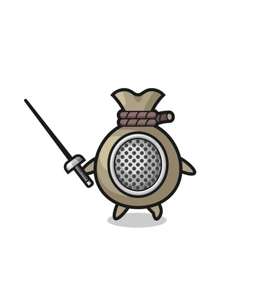 Money Sack Earth Cartoon Fencer Mascot Cute Design — 스톡 벡터