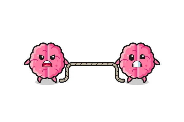 Cute Brain Character Playing Tug War Game Cute Design — Stockový vektor