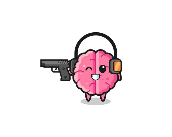 Illustration Brain Cartoon Doing Shooting Range Cute Design — стоковый вектор