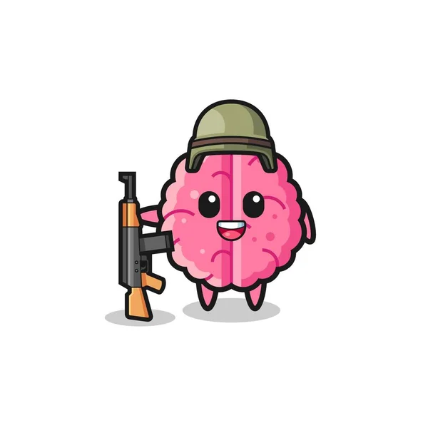 Cute Brain Mascot Soldier Cute Design — Stock Vector