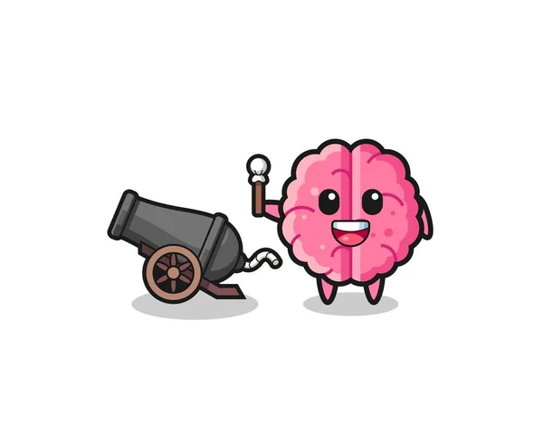 Cute Brain Shoot Using Cannon Cute Design — Stockový vektor