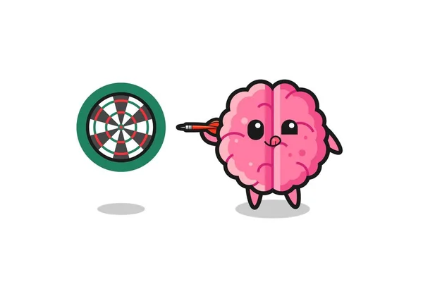 Cute Brain Playing Dart Cute Design — Stockový vektor