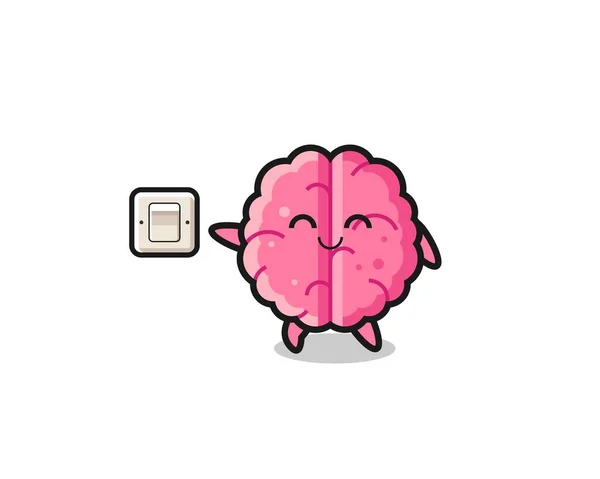 Cartoon Brain Turning Light Cute Design — Wektor stockowy