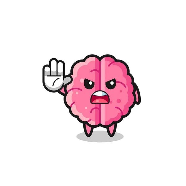 Brain Character Doing Stop Gesture Cute Design — стоковый вектор