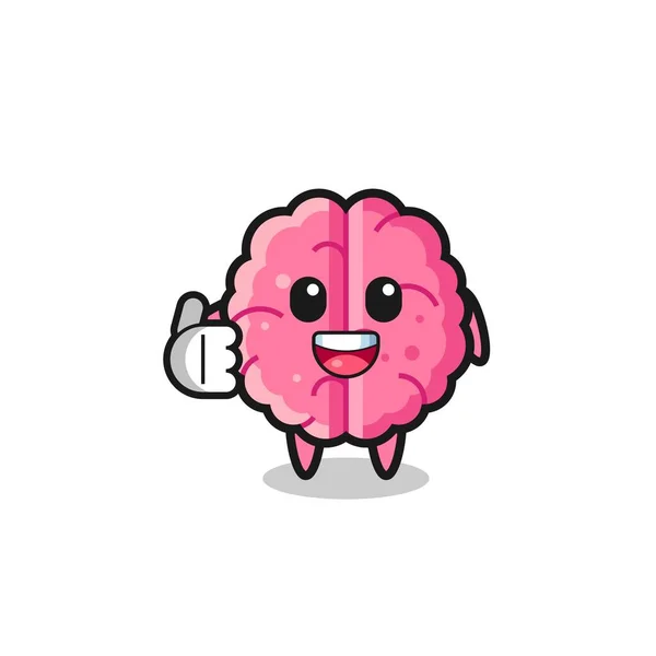 Brain Mascot Doing Thumbs Gesture Cute Design — Wektor stockowy