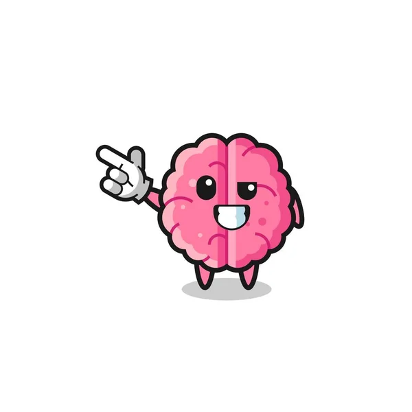 Brain Mascot Pointing Top Left Cute Design — Stockvector