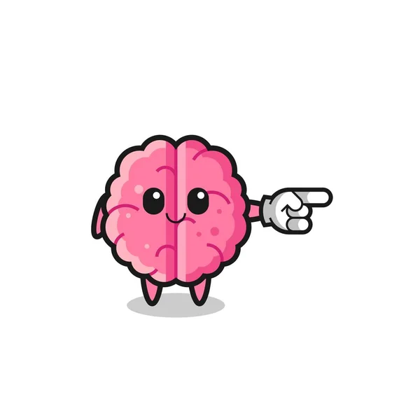 Brain Mascot Pointing Right Gesture Cute Design — Vettoriale Stock