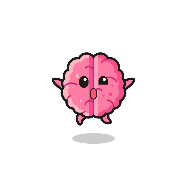 Brain Character Jumping Gesture Cute Design — Stok Vektör