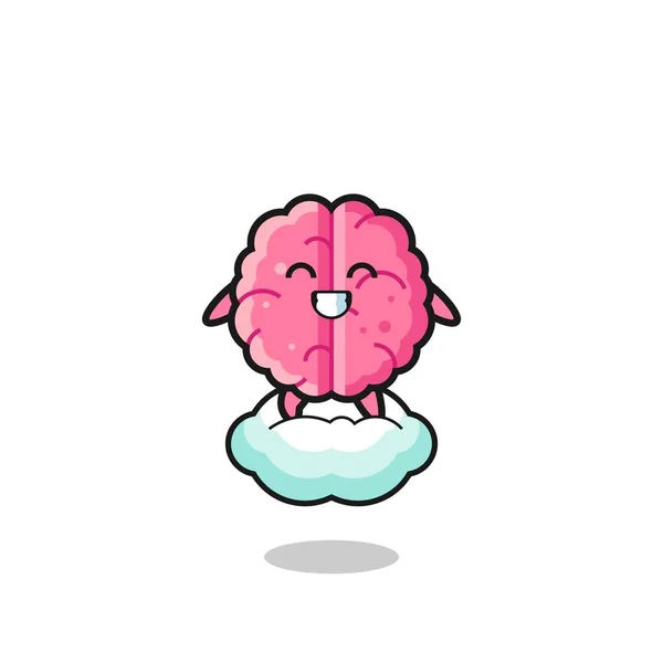 Cute Brain Illustration Riding Floating Cloud Cute Design — Vector de stock