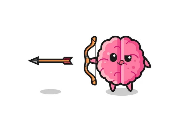 Illustration Brain Character Doing Archery Cute Design — Vettoriale Stock