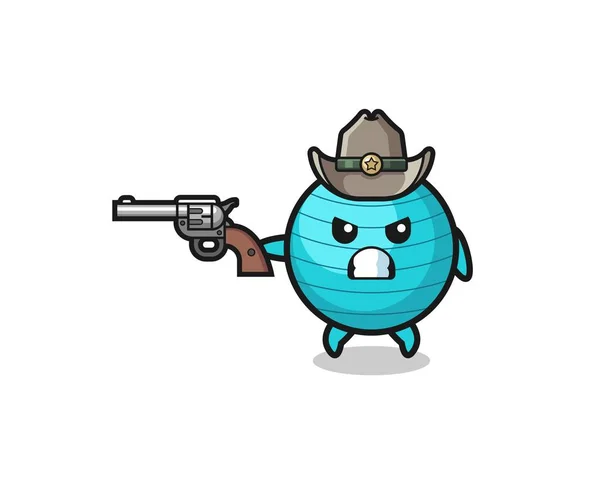 Exercise Ball Cowboy Shooting Gun Cute Design — Vetor de Stock