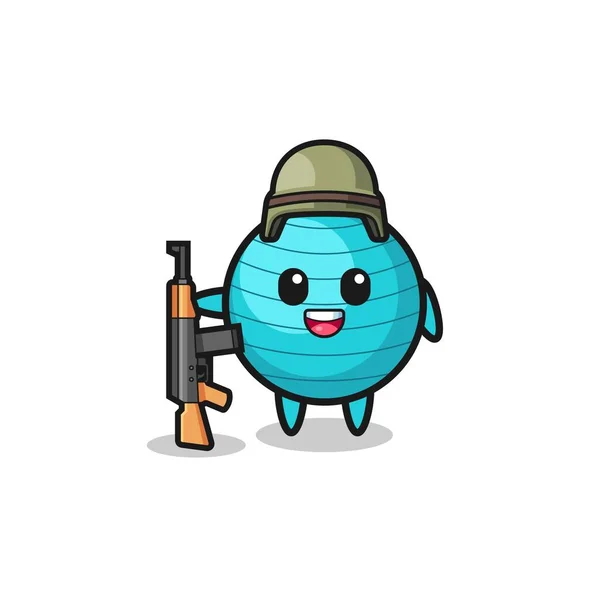 Cute Exercise Ball Mascot Soldier Cute Design — Vetor de Stock