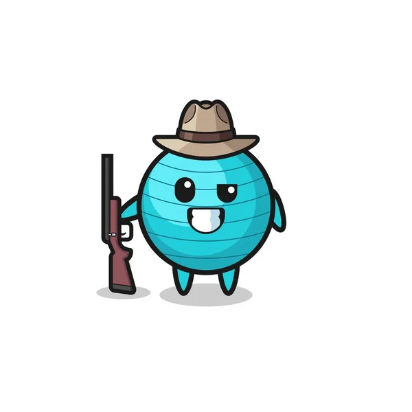 Exercise Ball Hunter Mascot Holding Gun Cute Design — 图库矢量图片