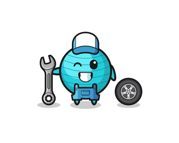 Exercise Ball Character Mechanic Mascot Cute Design —  Vetores de Stock